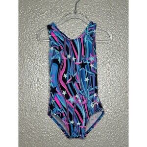 GK Girls Gymnastics Leotard Stars Print Blue Pink Black XS